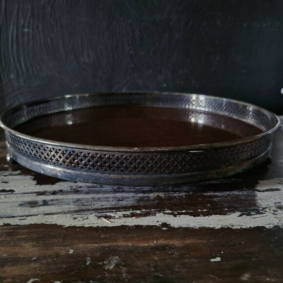 Vintage 1950s Round Tray Faux Wood Cyanamid Co. Vintage MCM Barware Tray - Picture 1 of 7